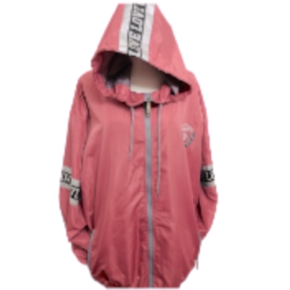 EUC Thrill 94 Pink+Black+Reflective Gray Lightweight Hooded WindbreakerJacket 3X